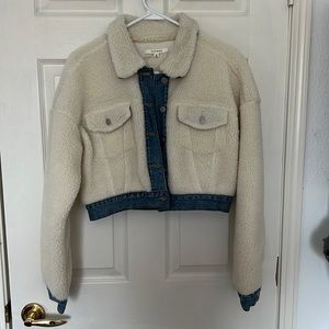Pacsun Fur Cream Denim Cropped jacket